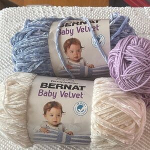 Bernat Baby Velvet Yarn Set - Blue, Cream 
Purple unbranded as is
